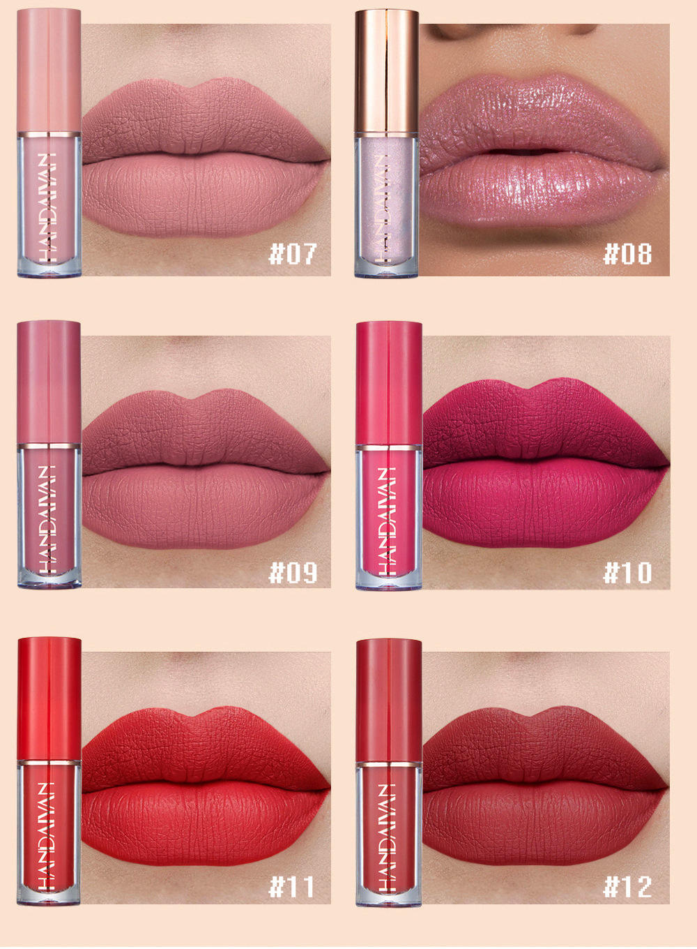Set 12 rujuri rezistente la transfer mate si glossy Handaiyan