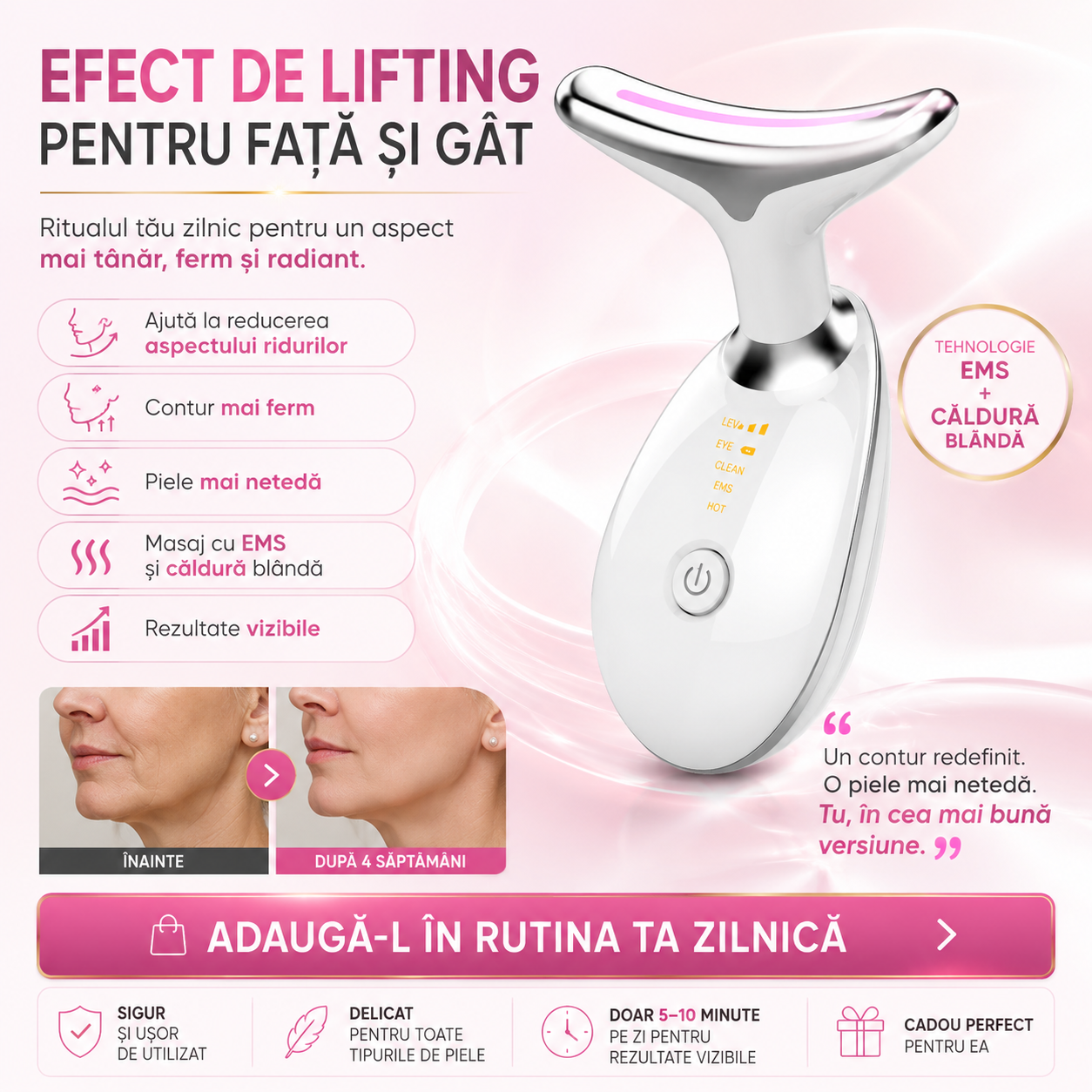Dispozitiv Facial Lifting Pentru Eliminarea Ridurilor si Ingrijirea Zonei Gatului